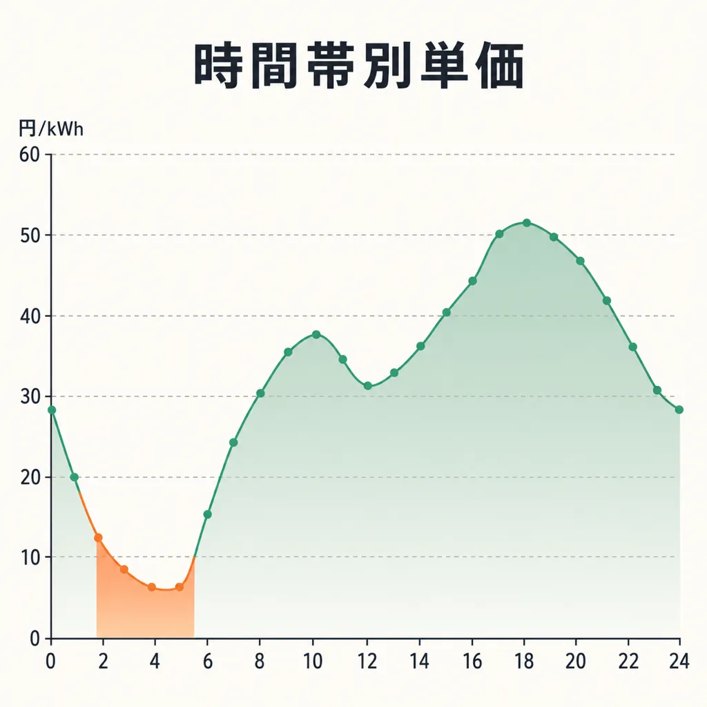 EVオクトパスの時間帯別単価グラフ:深夜帯が大幅に安い