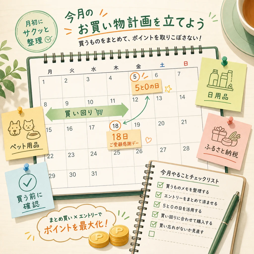 月初に買うものと買い物日を整理するカレンダーボード